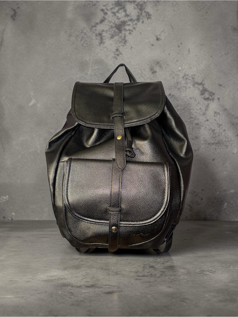 Bella Russo Black Faux Leather Backpack NWT